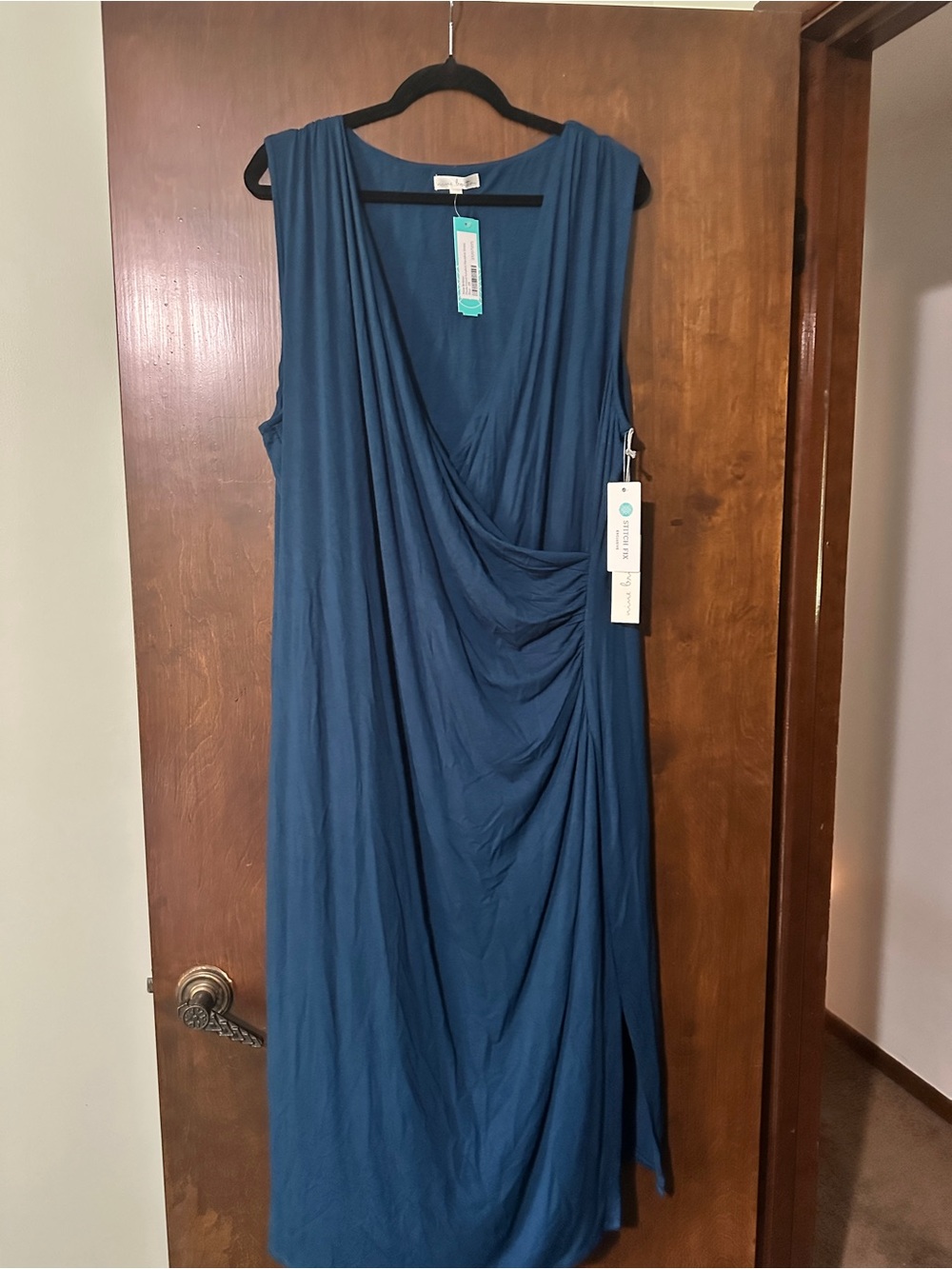 nine britton Sleeveless Draped Maxi Dress - Teal Blue